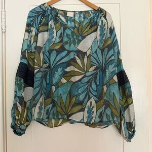 Zac & Rachel Tropical Leaf Blouse - Teal and Olive